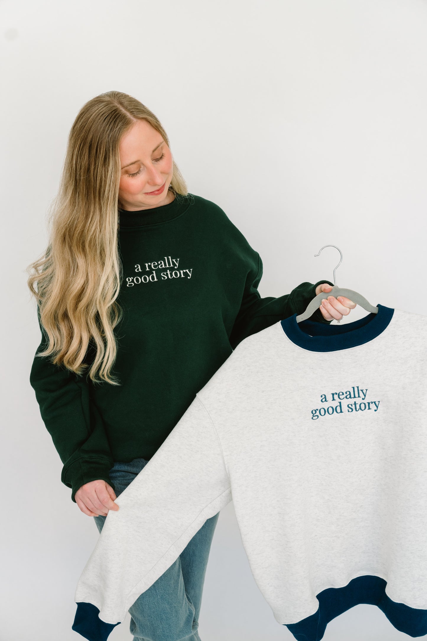 Classic Crewneck- Light Grey/Navy