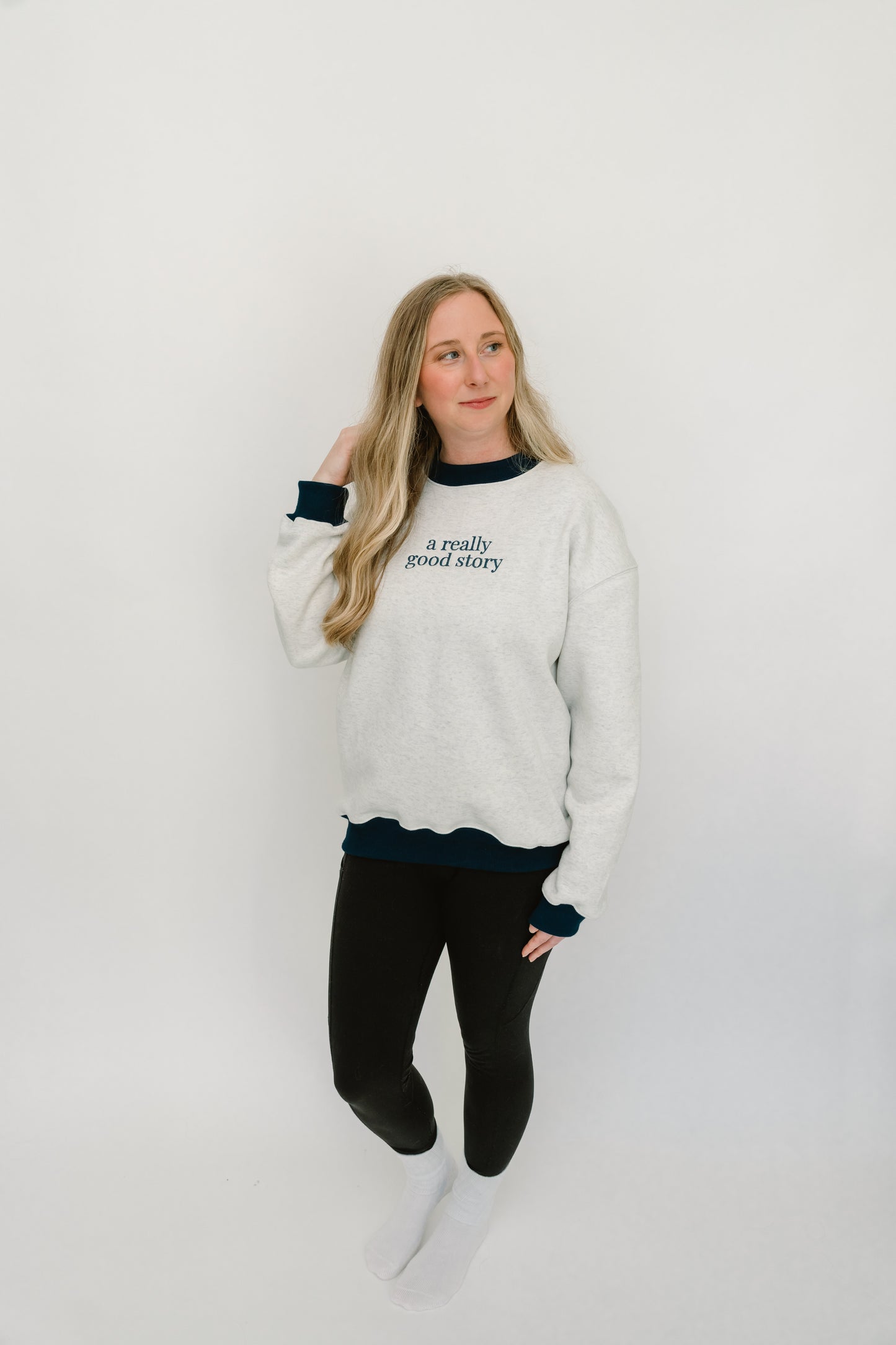 Classic Crewneck- Light Grey/Navy