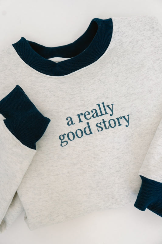 Classic Crewneck- Light Grey/Navy